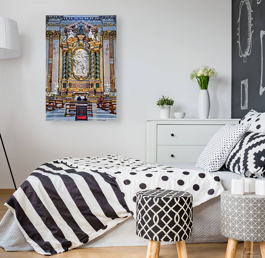 Visitors at the altar of Church of St. Ignatius of Loyola in Rom Reproduction