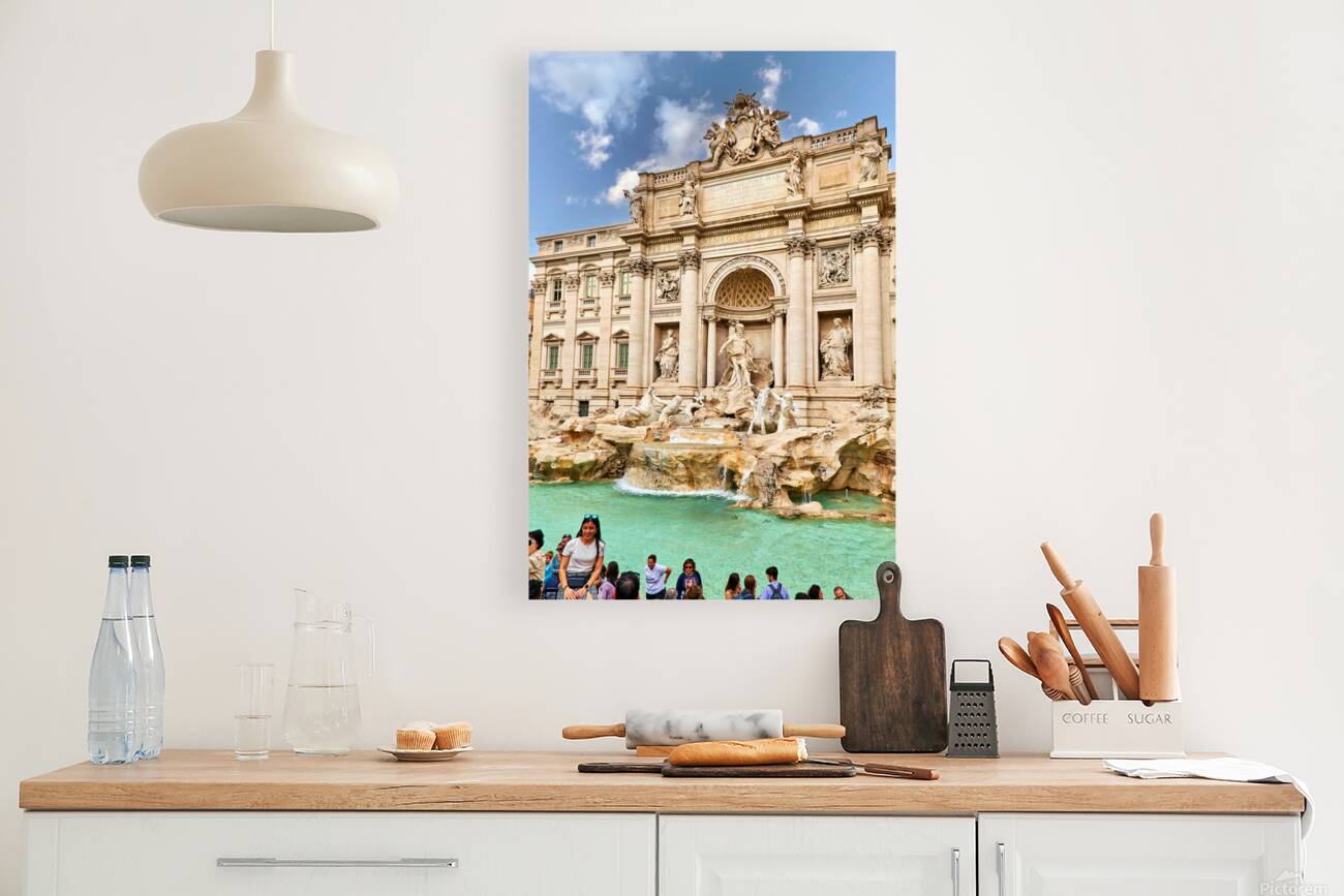 Tourists gather at Trevi Fountain in Rome during a sunny day Reproduction