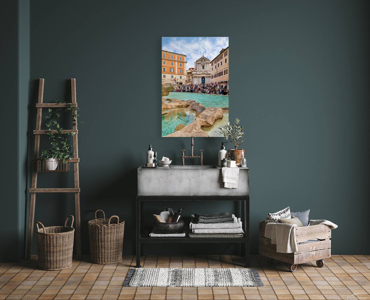 Crowd enjoys the lively atmosphere at Trevi Fountain in Rome Reproduction