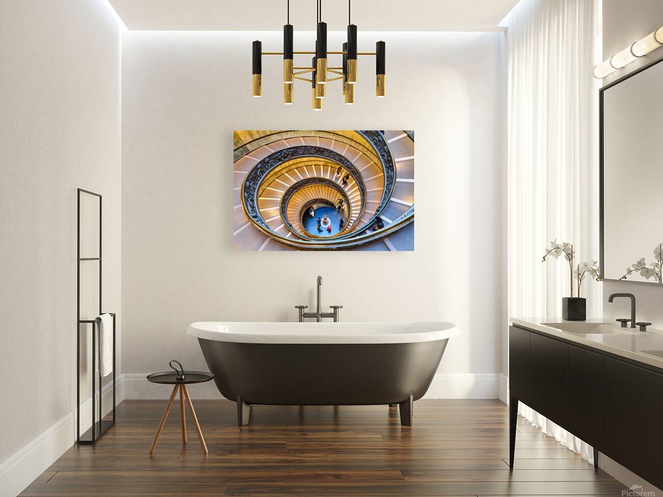 Visitors walk down Bramante staircase in Vatican Museums in Rome Reproduction