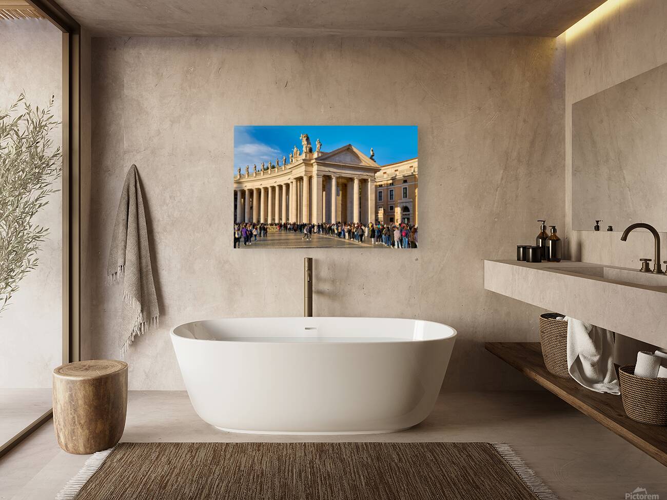 Tourists waiting in line to enter Saint Peters Basilica in Rome Reproduction