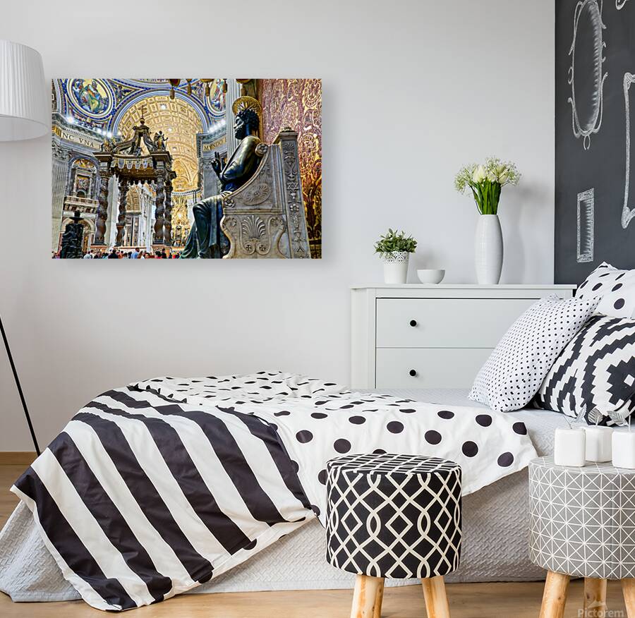 Saint Peters Basilica interior with Saint Peter statue in Rome Reproduction