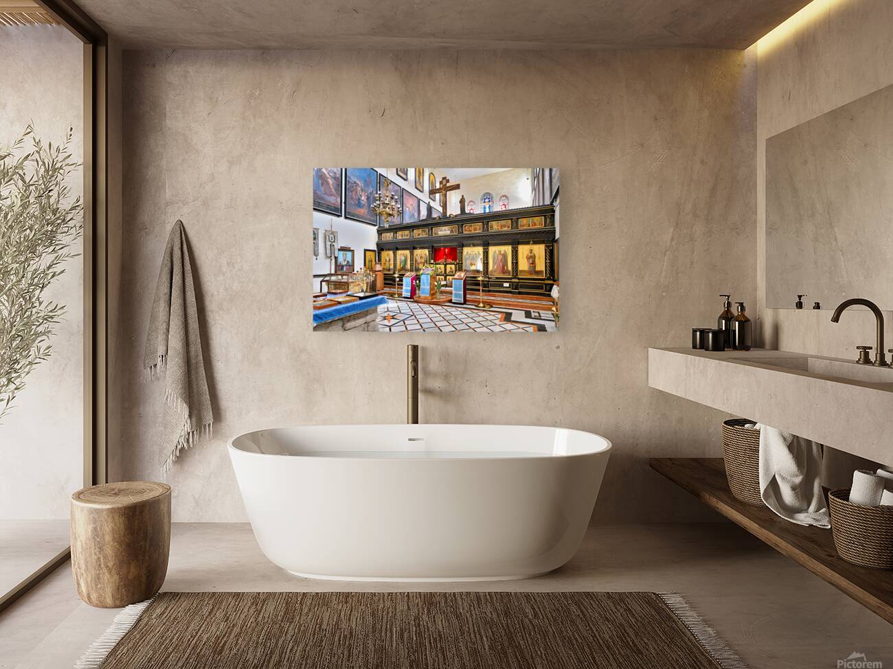 Orthodox Church interior in Jerusalem with icons and decorations Reproduction