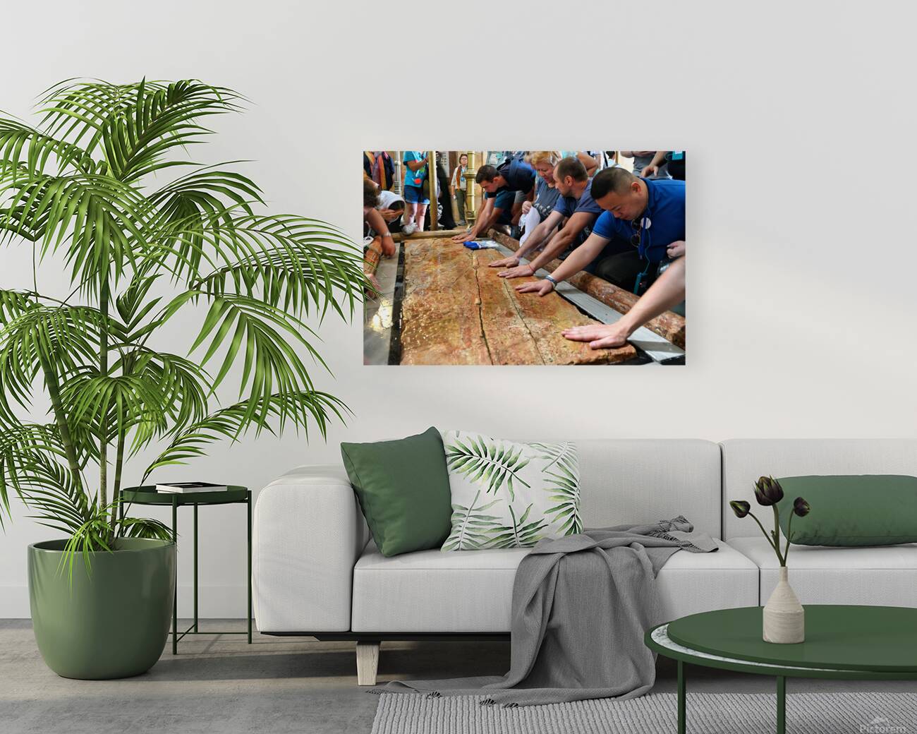 Visitors touch the stone of unction in the Holy Sepulchre Reproduction