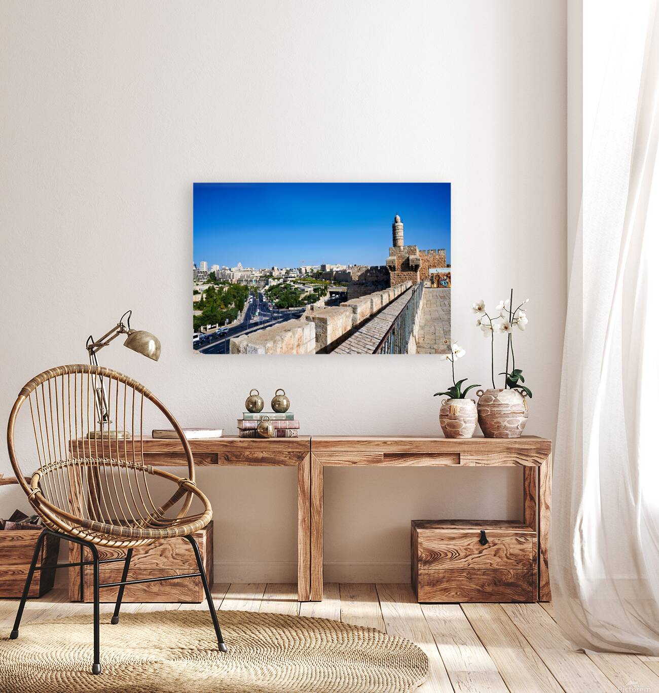 View of the old city ramparts in Jerusalem during the day Reproduction