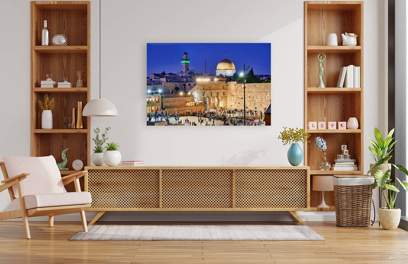 Sunset view of Dome of the Rock and Wailing Wall in Jerusalem Reproduction