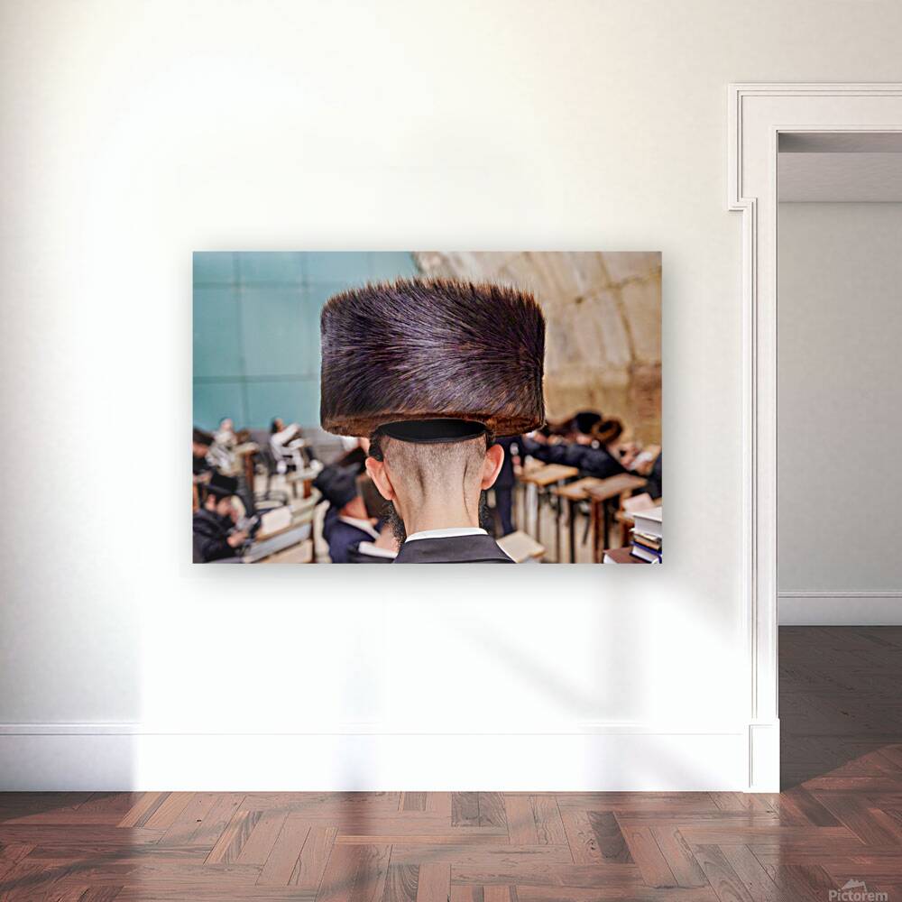Jewish men study in Jerusalem at the Western Wall Reproduction