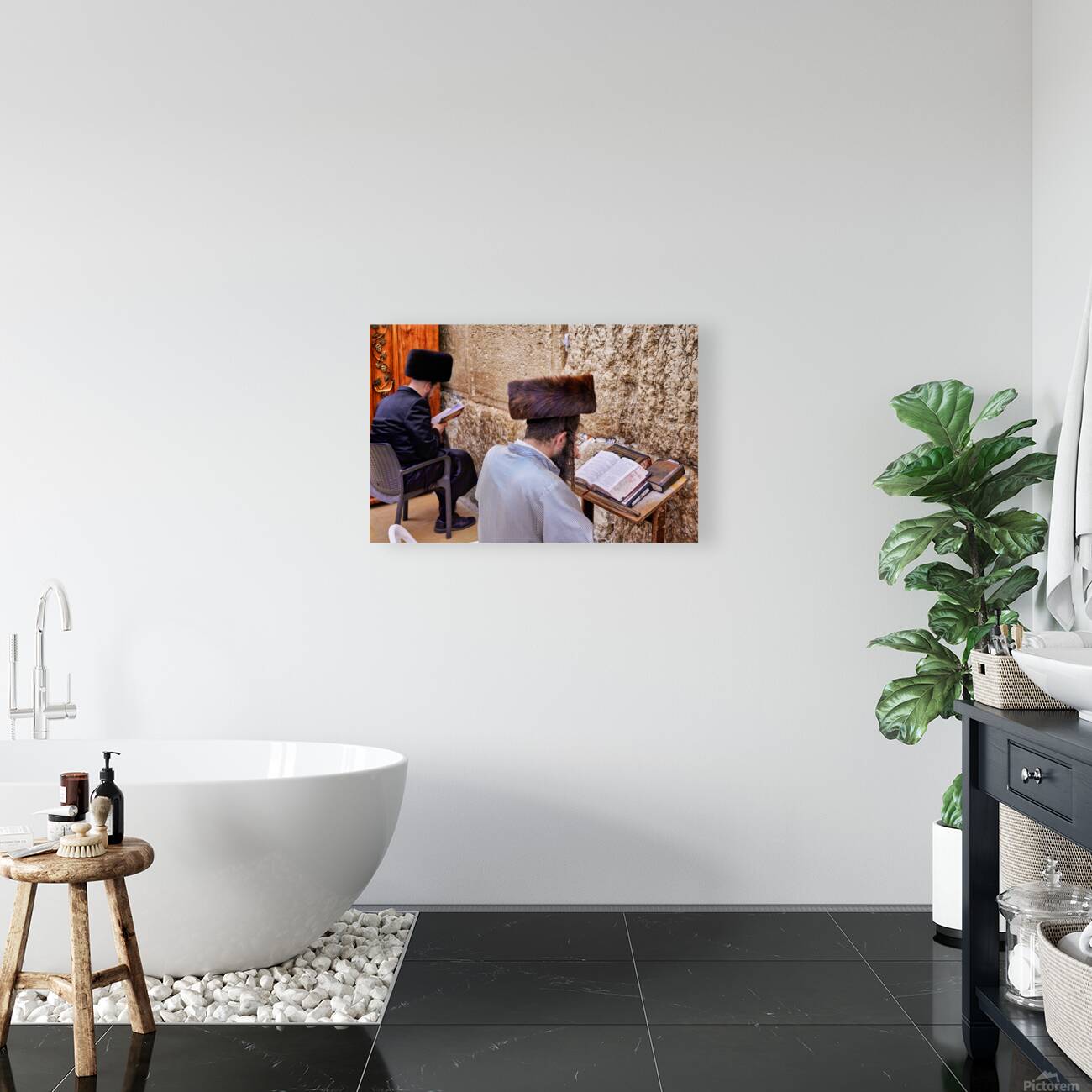 Prayer at the wailing wall in jerusalem by orthodox jews Reproduction