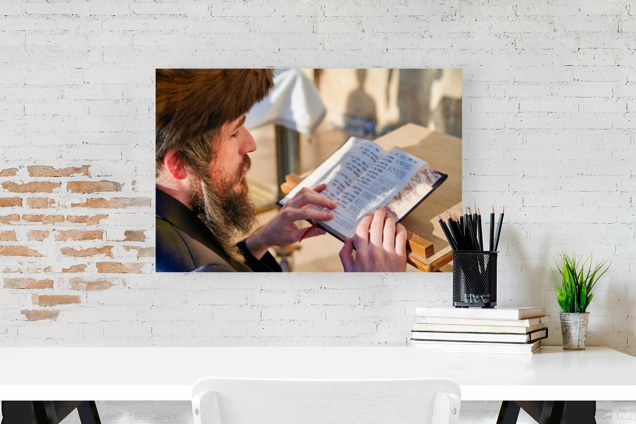 Prayer at the wailing wall in jerusalem by orthodox jews Reproduction