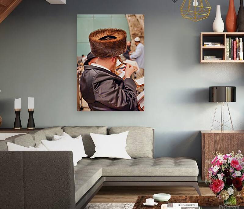 Orthodox Jews pray and read at the Wailing Wall in Jerusalem Reproduction