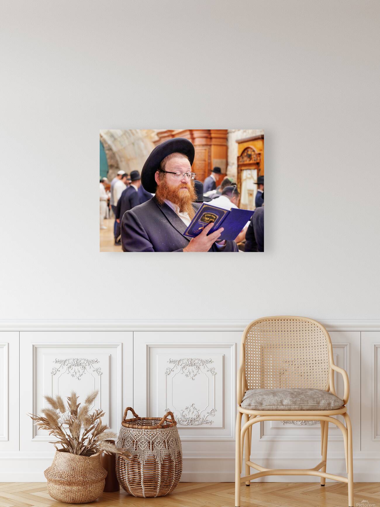 Orthodox Jews engaged in prayer at the Wailing Wall in Jerusalem Reproduction