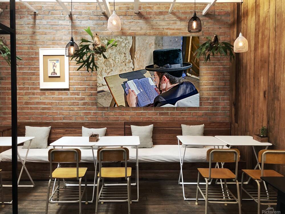 Orthodox Jews at the Wailing Wall in Jerusalem during prayer Reproduction