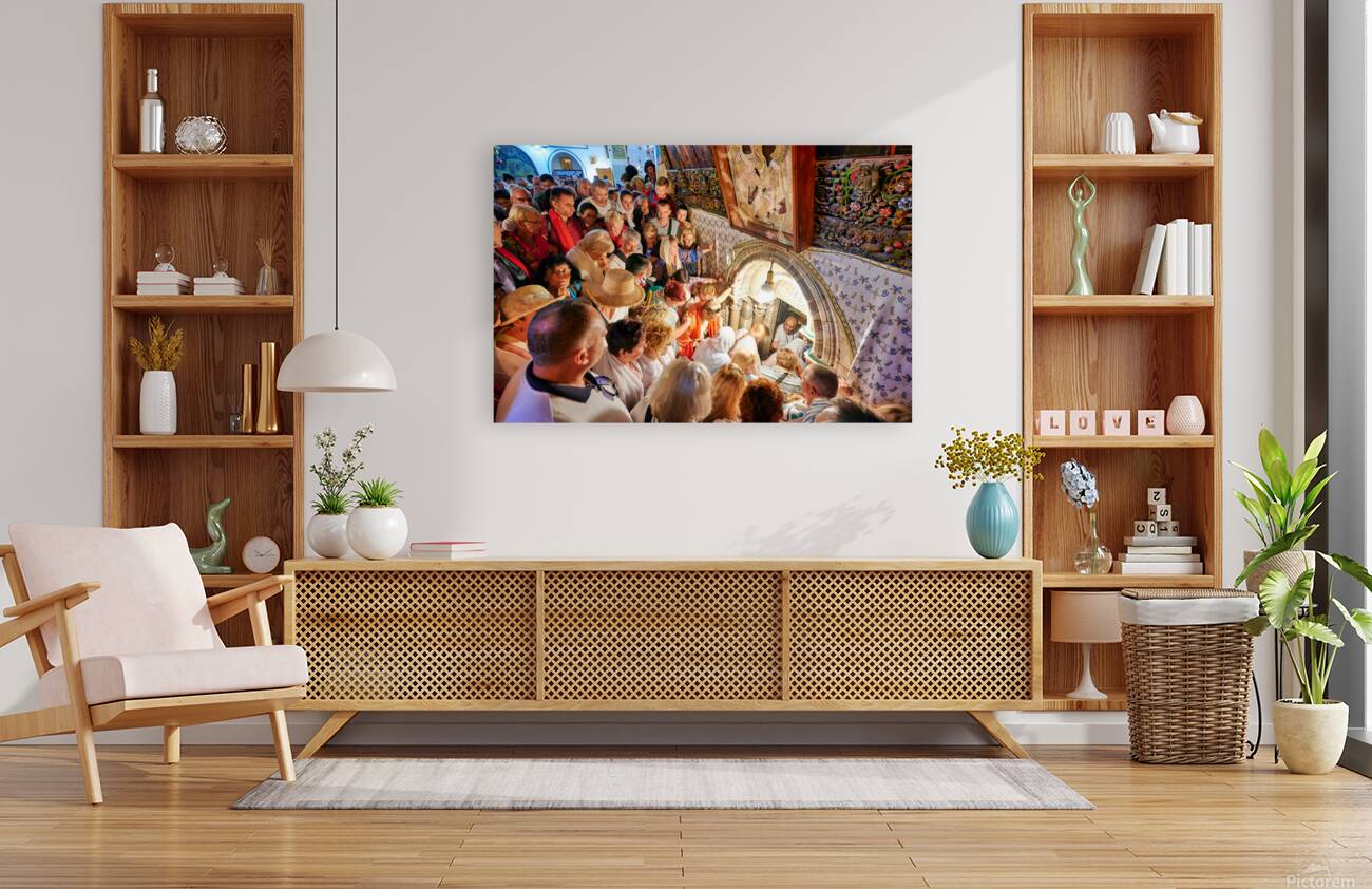 Crowd gathers at grotto of nativity in Bethlehem Israel Reproduction