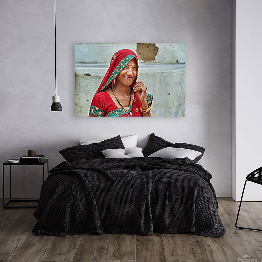 Portrait of a woman in traditional dress in Mandawa Rajasthan Reproduction