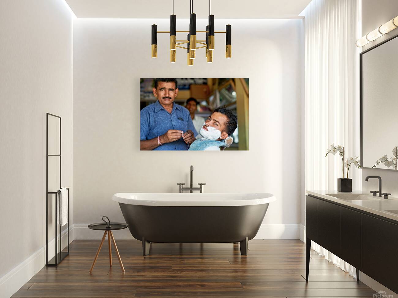 Barber at work in Khimsar Rajasthan India during a busy day Reproduction