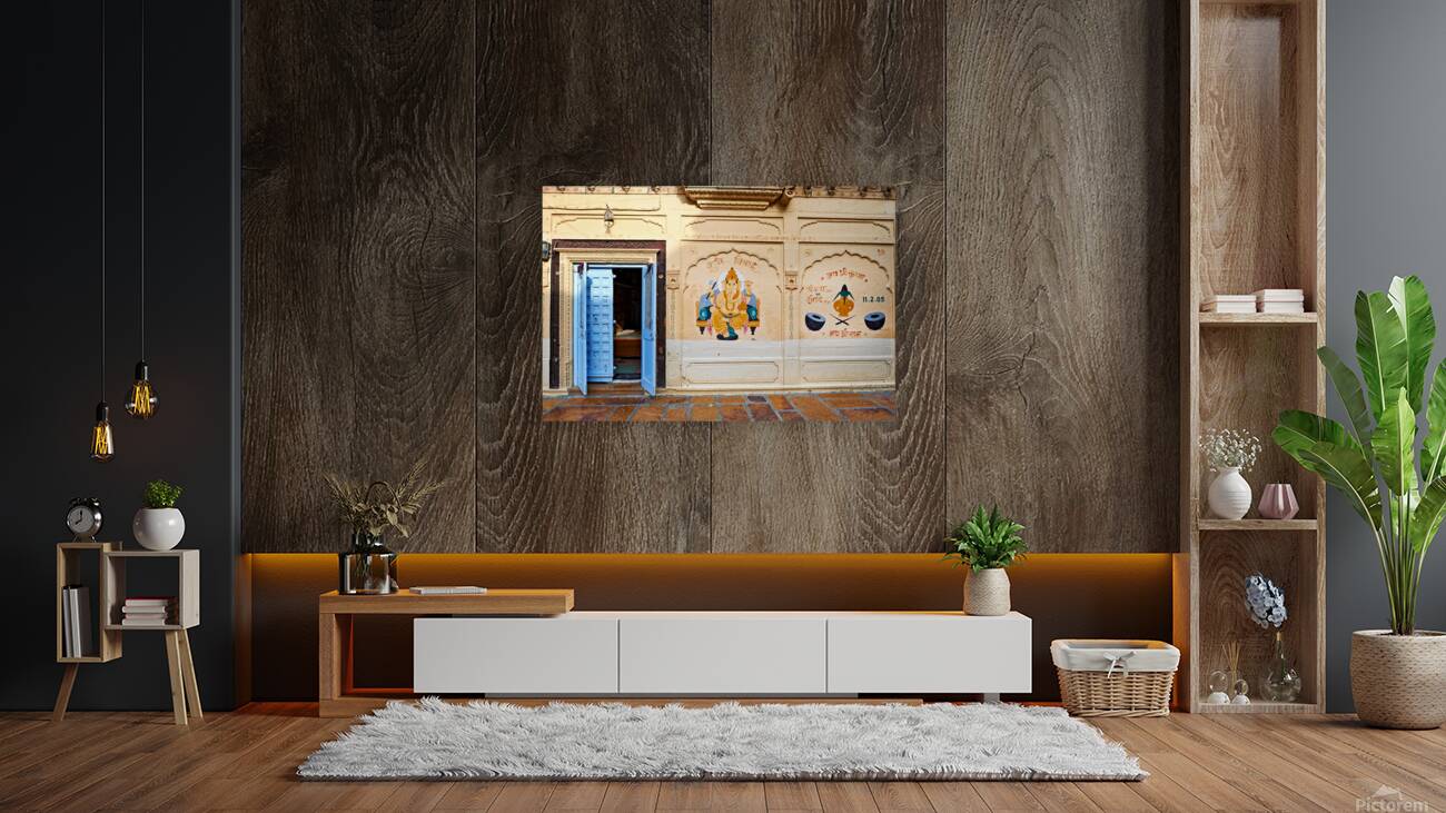 Decorated painted house in Jaisalmer Rajasthan shows local art Reproduction