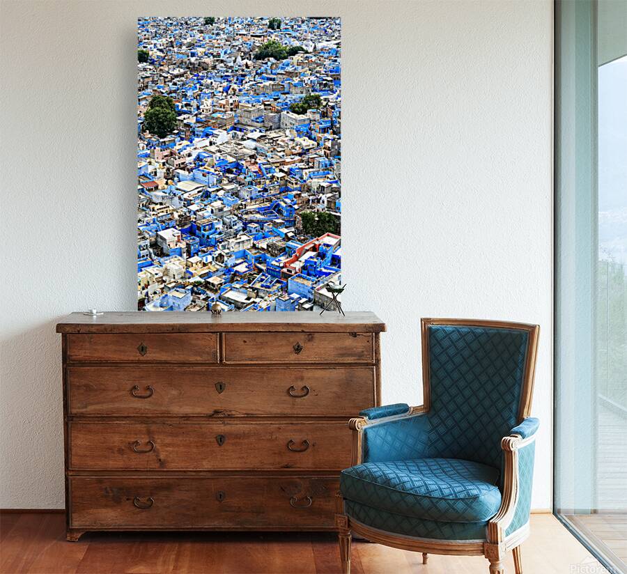 Cityscape of blue houses in Jodhpur Rajasthan during the aftern Reproduction