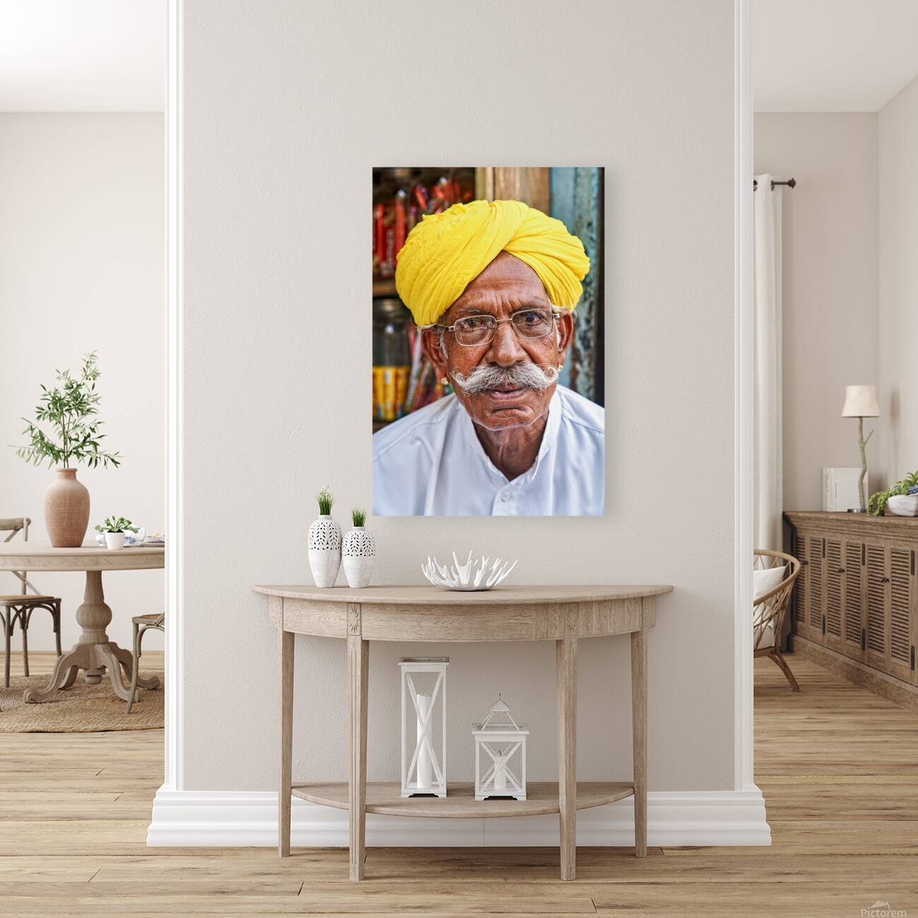 Senior man in yellow turban in Jaisalmer Rajasthan India Reproduction