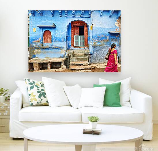 Walking along the blue streets of Jodhpur in Rajasthan India Reproduction