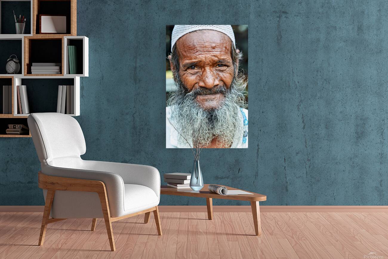 Old man in Rajasthan Jodhpur with a long beard and thoughtful ga Reproduction