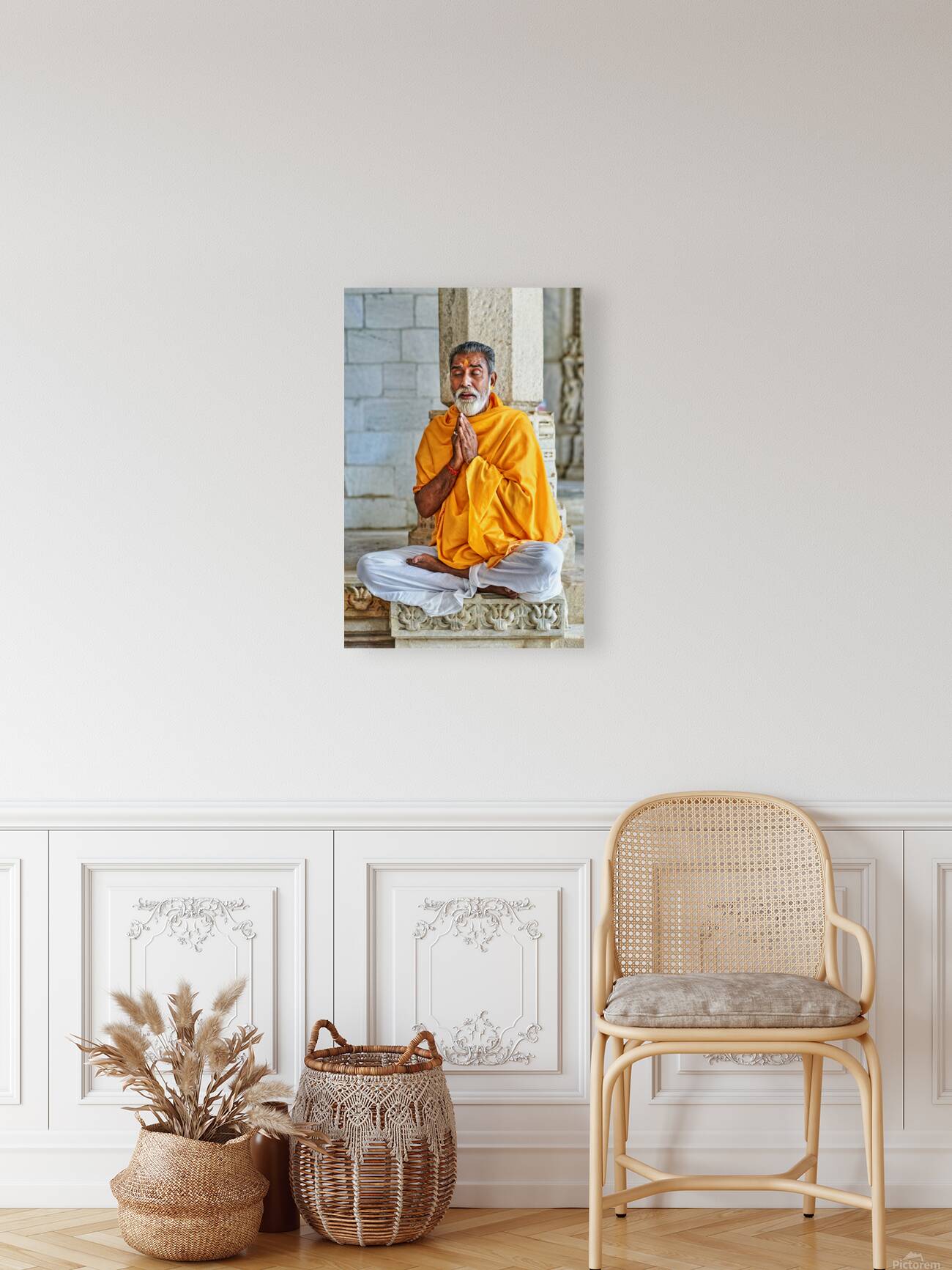 Man prays in Jain temple in Ranakpur Rajasthan during the day Reproduction