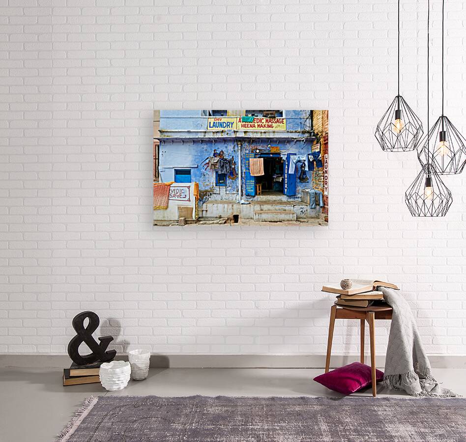 Bundi house showcasing local businesses and laundry Reproduction