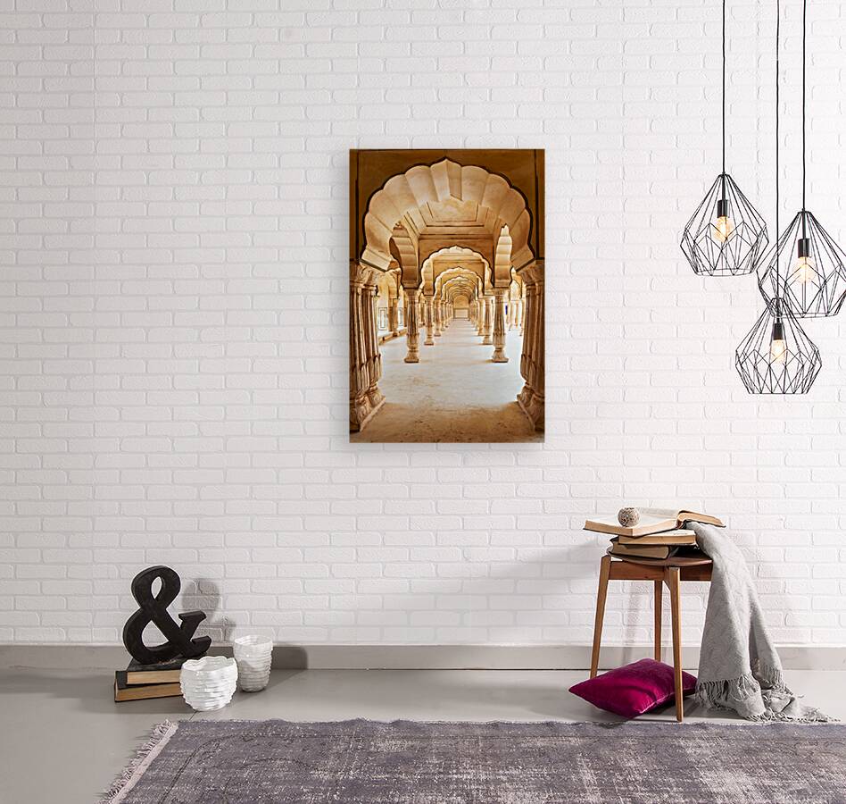 Amber Palace hall with arches and columns in Rajasthan India Reproduction