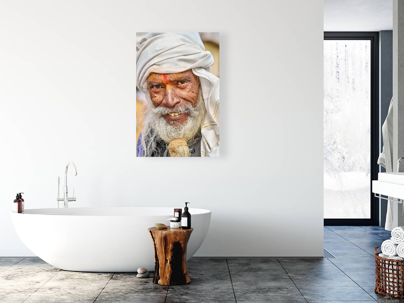 Man with white beard and turban in Orchha Madhya Pradesh India Reproduction