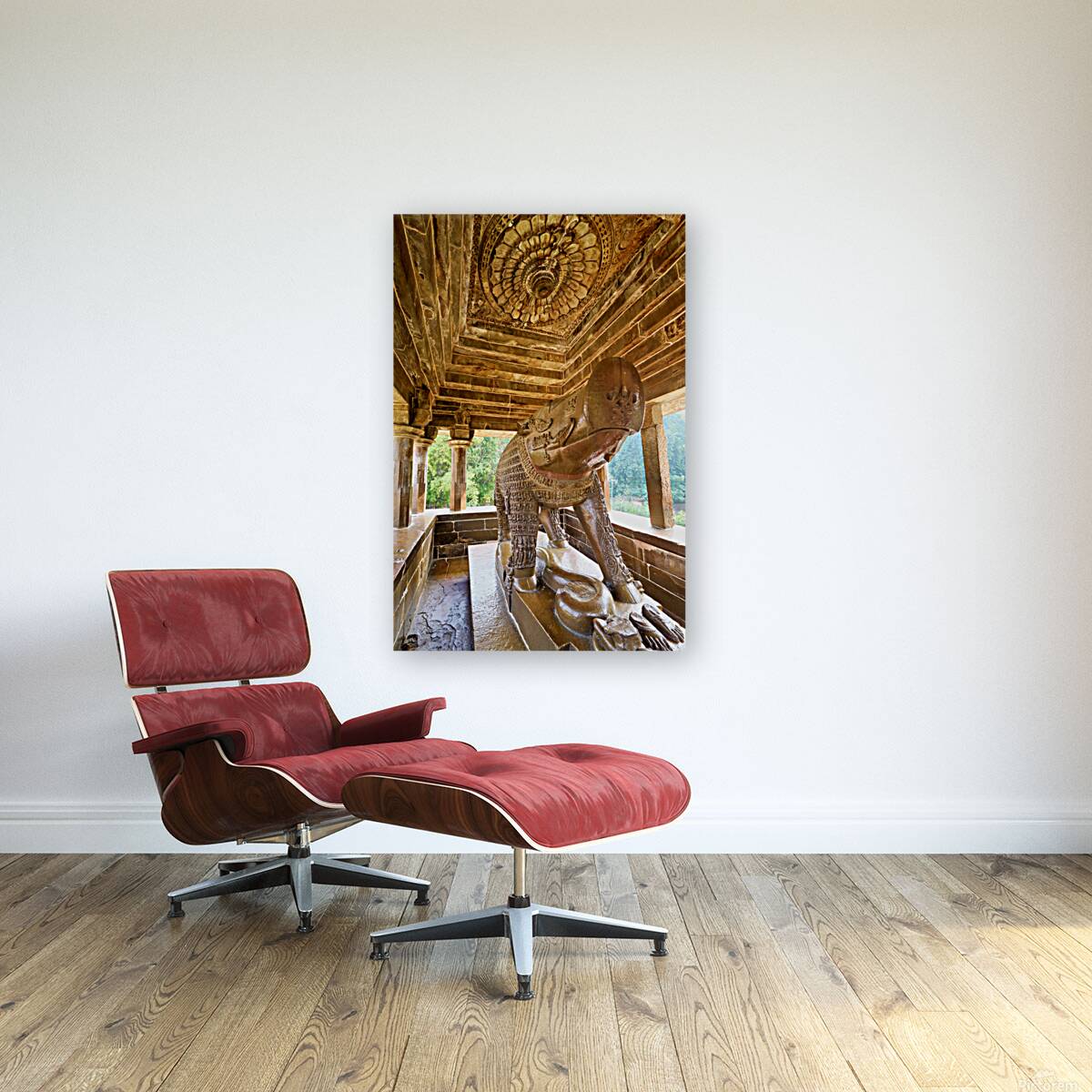 Nandi shrine in Khajuraho Madhya Pradesh shows ancient stone ca Reproduction