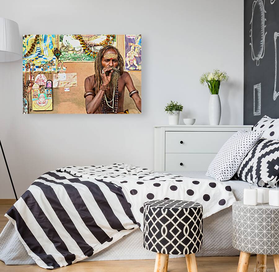 Holy man sadhu in Varanasi Uttar Pradesh sharing wisdom Reproduction