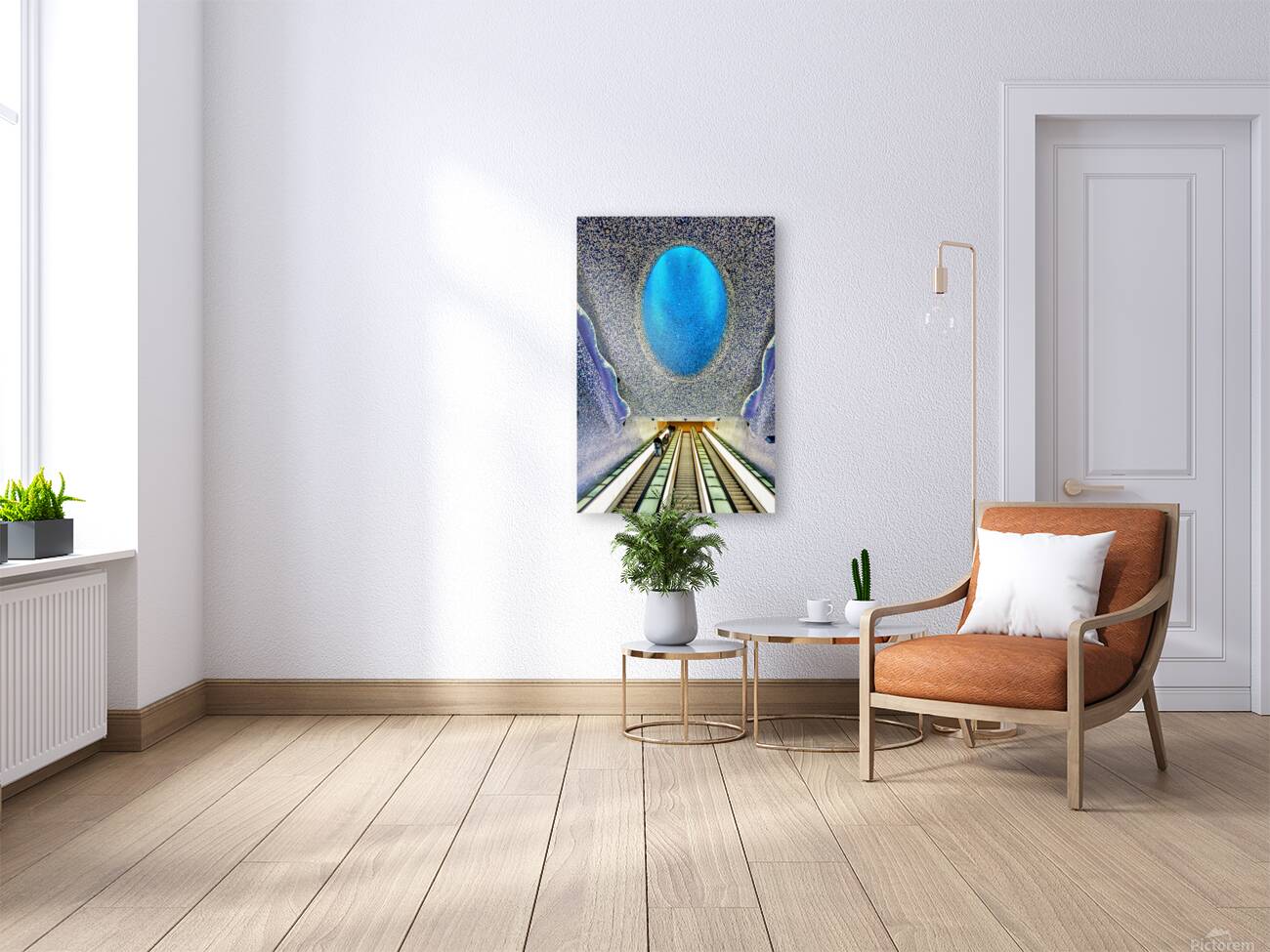 People travel down escalators at Toledo station in Naples Metro Reproduction