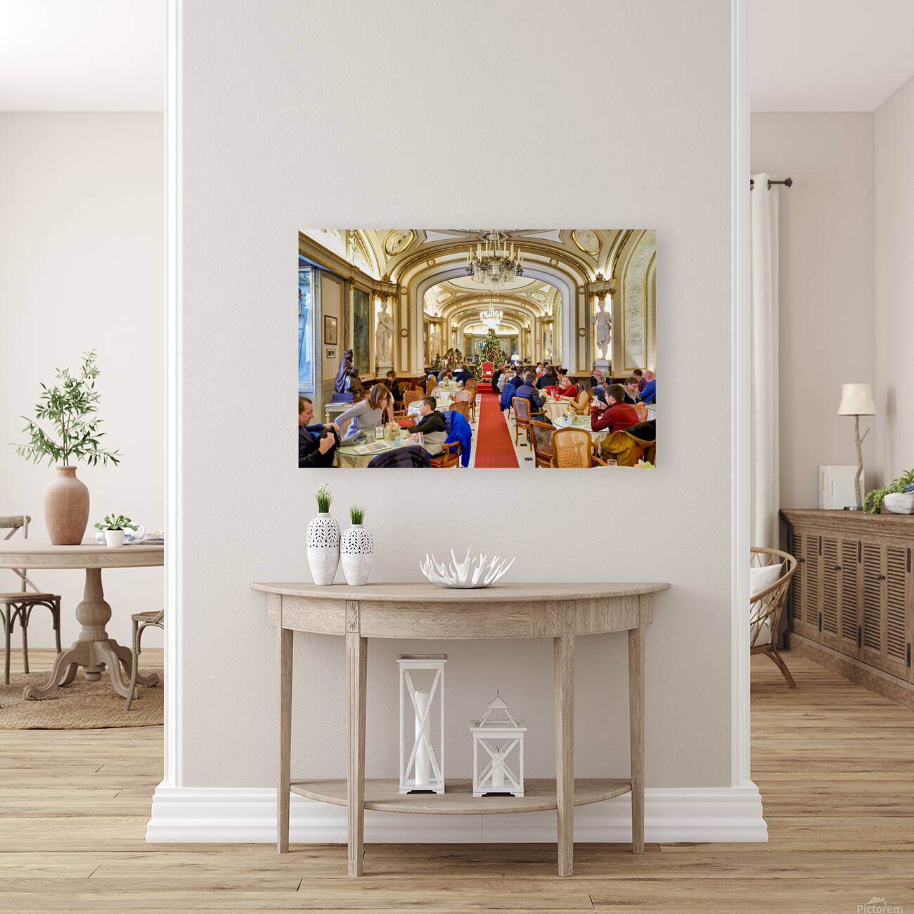 Visitors enjoy coffee and food at Caffe Gambrinus in Naples Reproduction