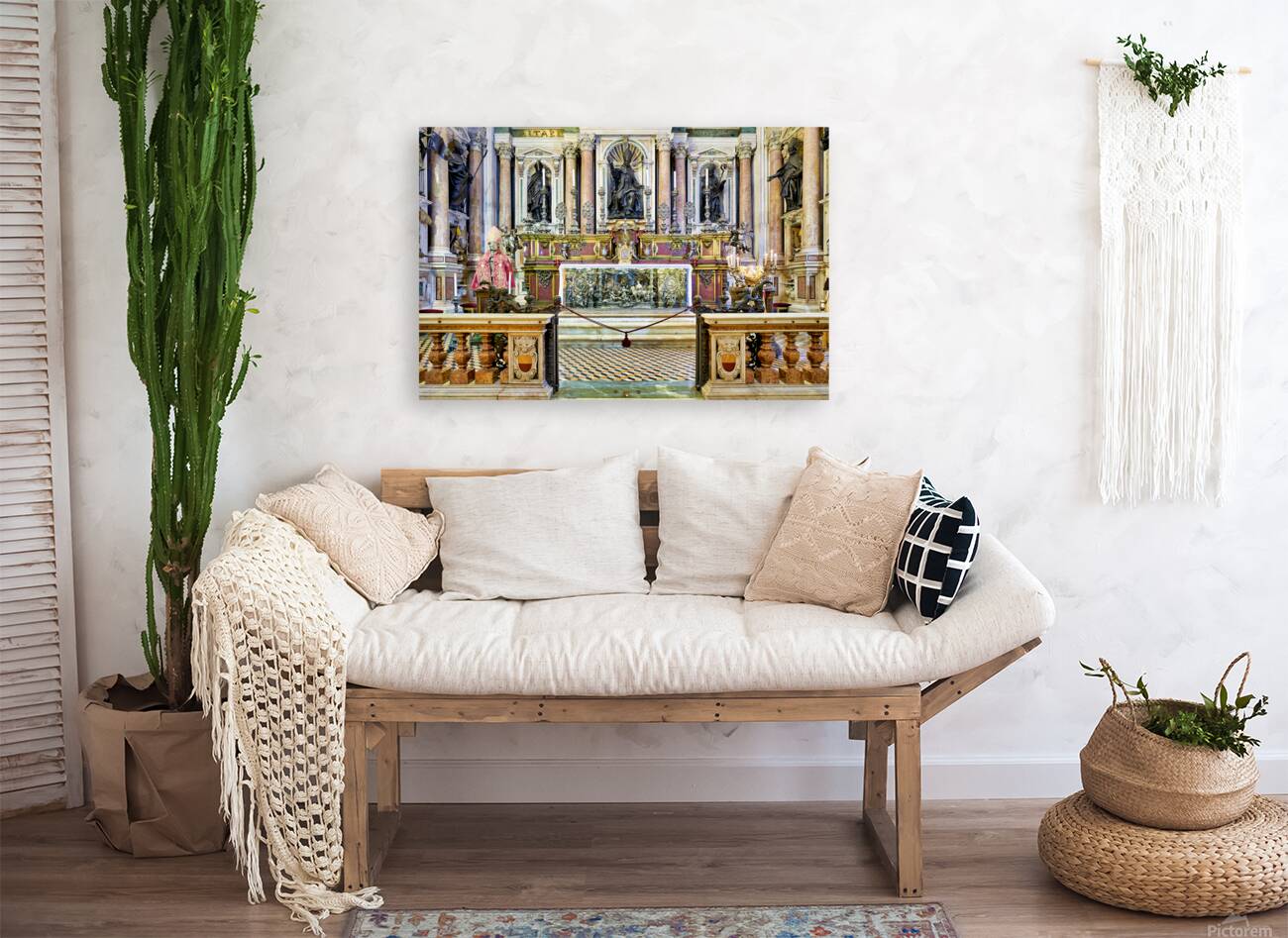 Naples Cathedral interior with altar and statues Reproduction