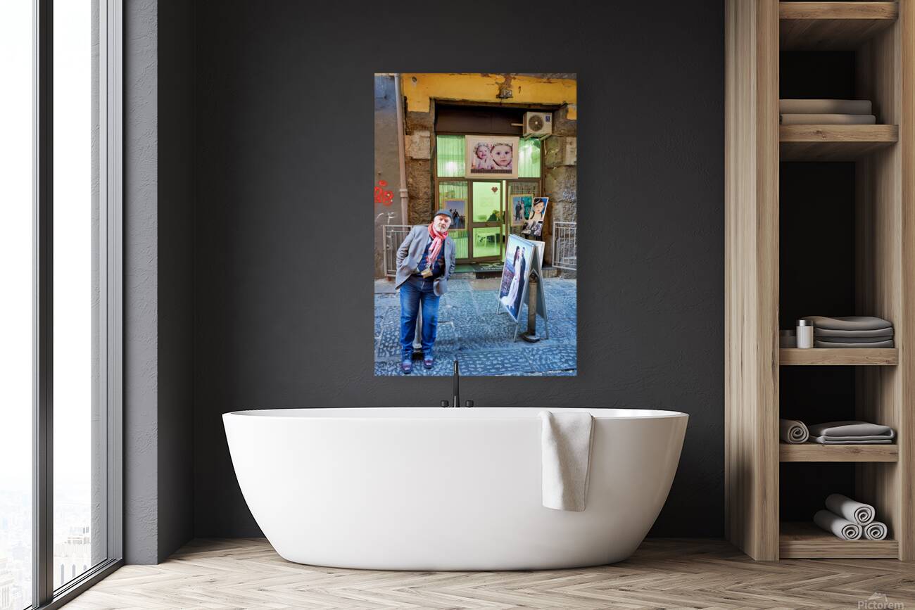 Domenico Caso stands in front of his workshop in Naples Campania Reproduction