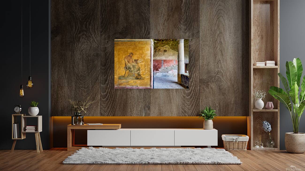 Exploring ancient wall painting in Pompeii archaeological site Reproduction