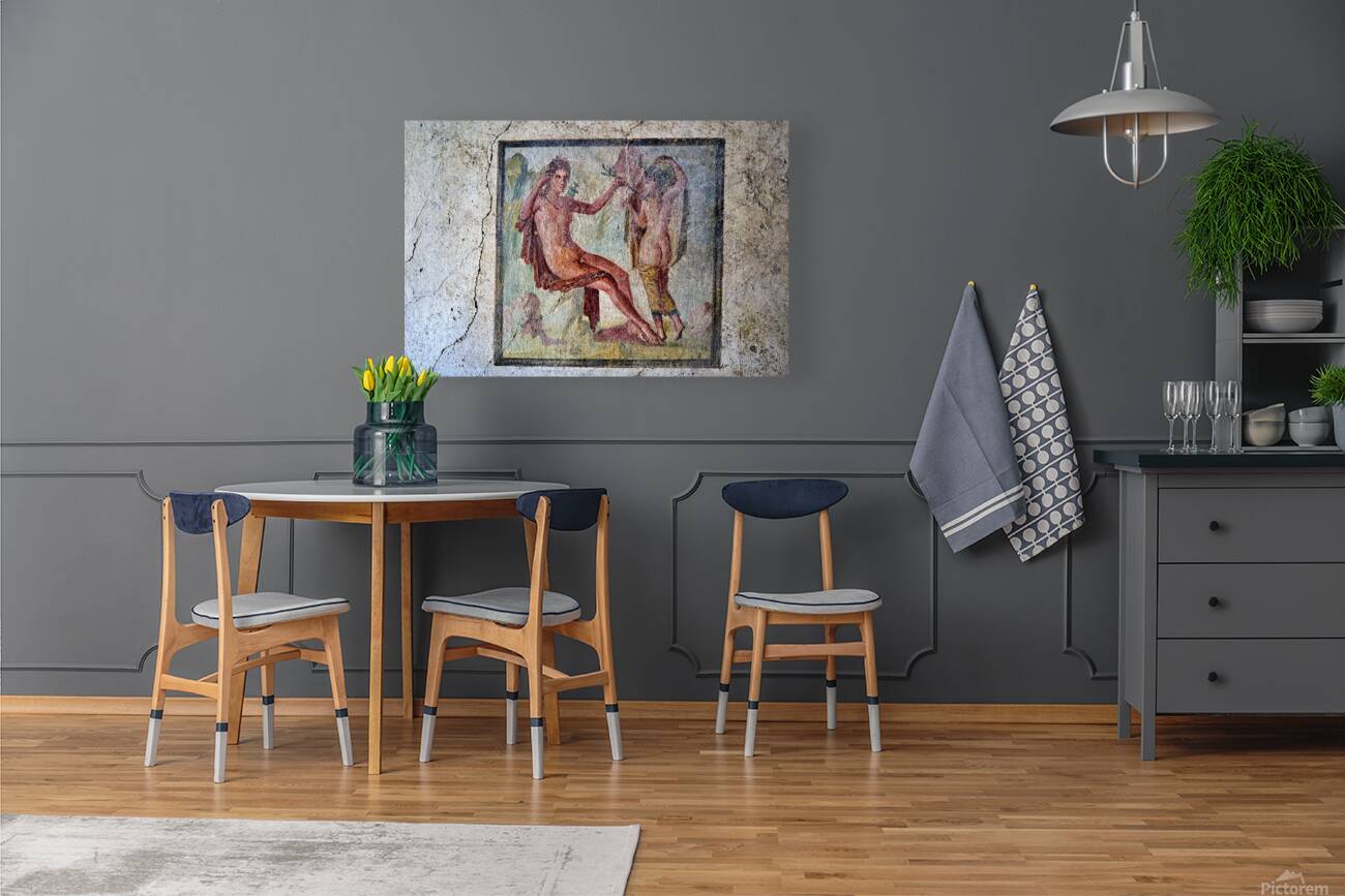 Pompeii mural showing figures in ancient Roman setting Reproduction