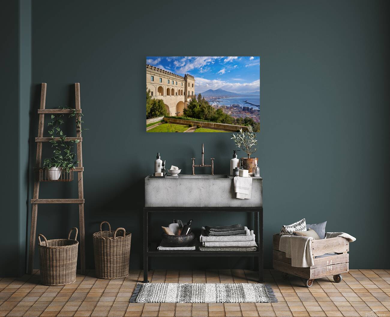 View of Naples and Mount Vesuvius from high ground in Campania Reproduction