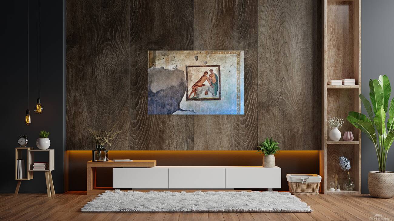 Ancient mural from Pompeii shows figures in a dramatic scene Reproduction