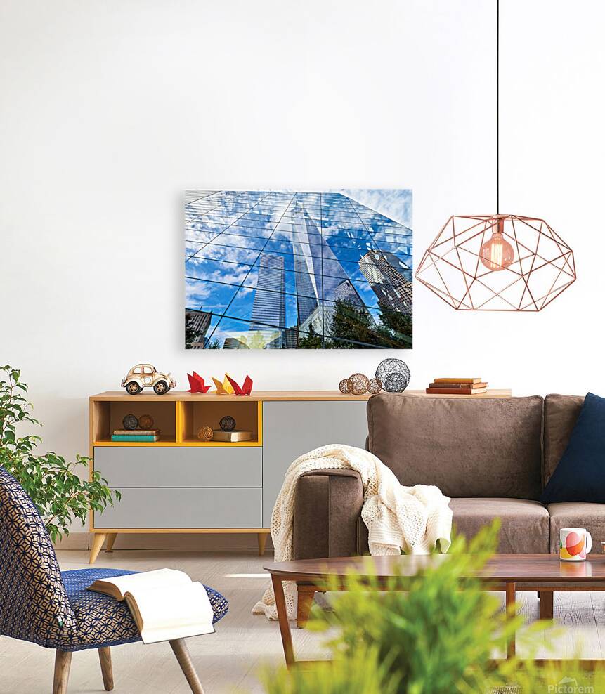 Reflections of one world trade center in manhattan Reproduction