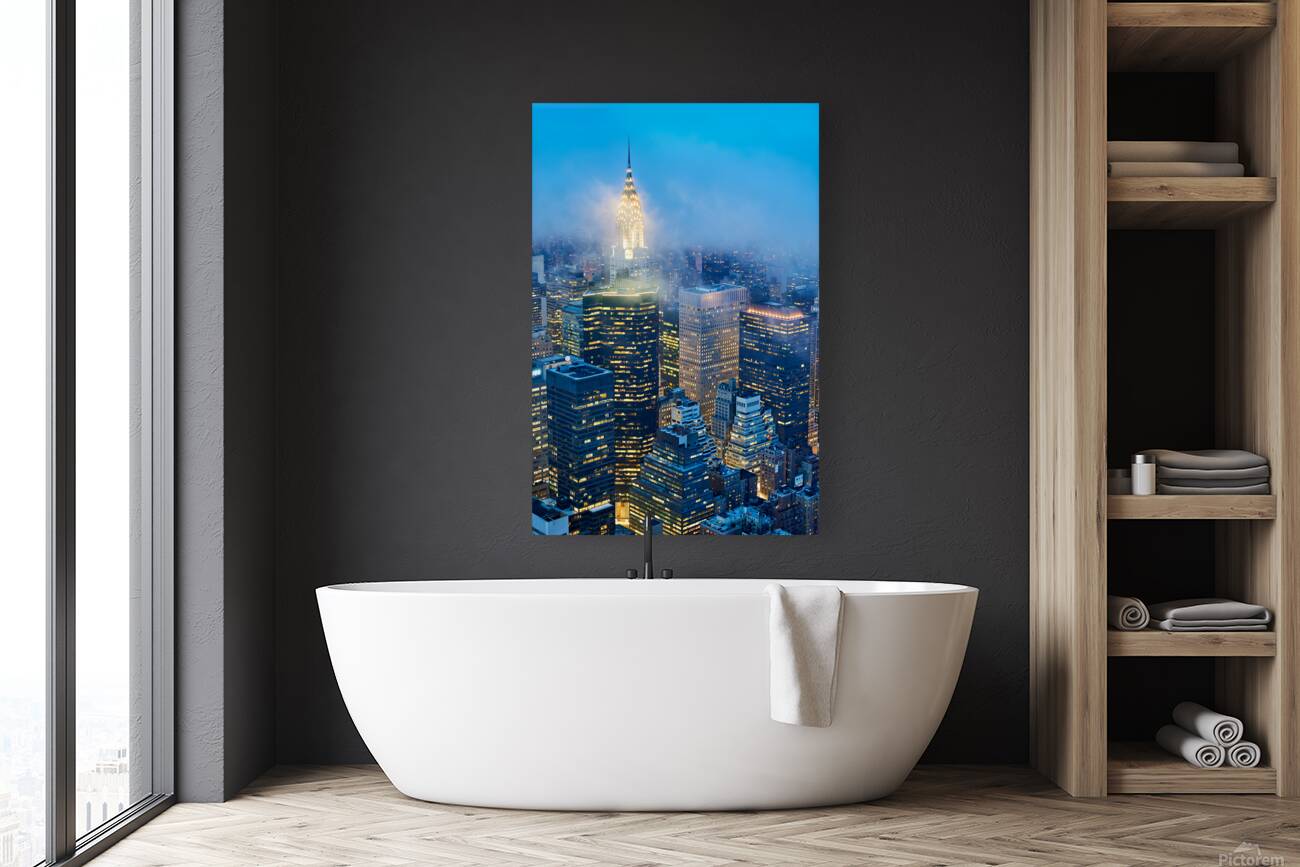 Aerial view of Manhattan skyline at dusk with Chrysler Building Reproduction