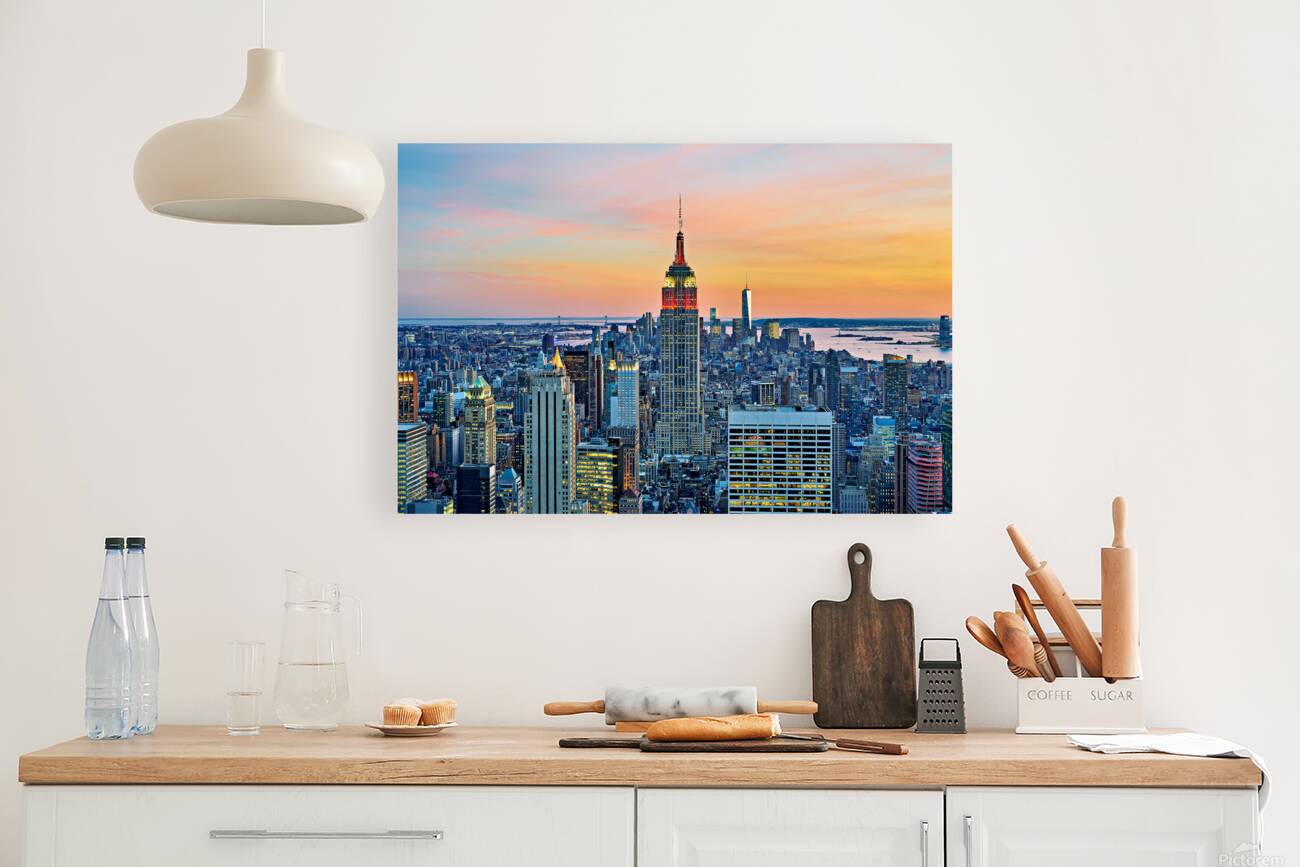 Aerial view of Empire State Building at sunset in New York City Reproduction