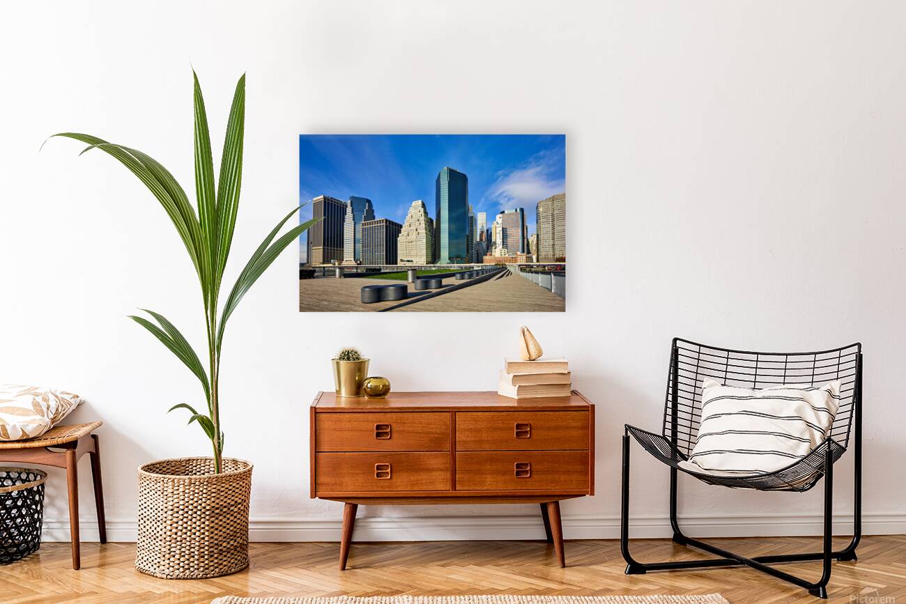 Manhattan skyline view with skyscrapers and waterfront area Reproduction