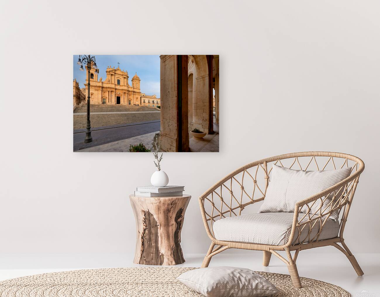 Noto Cathedral stands strong in Sicily under a bright sky Reproduction
