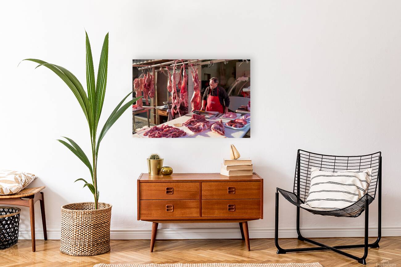 Market scene in Catania with fresh meat on display Reproduction