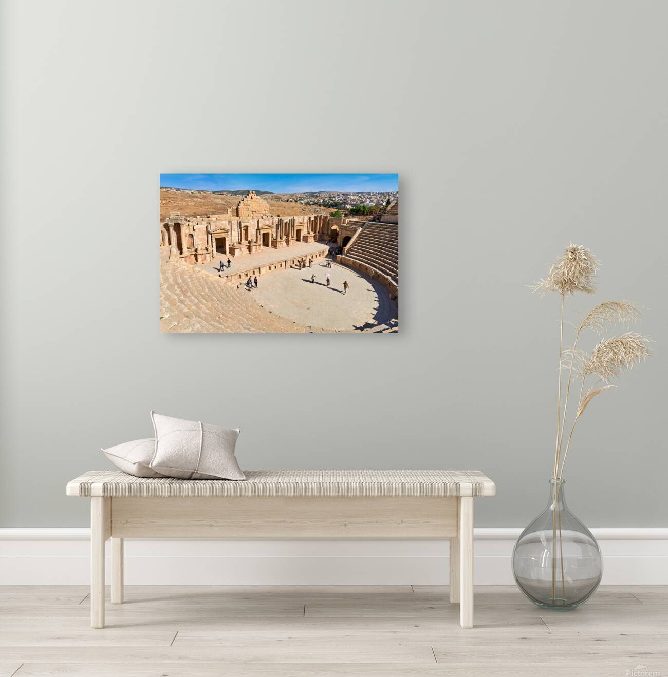 Exploring the ancient theatre in Gerasa Jerash in Jordan Reproduction