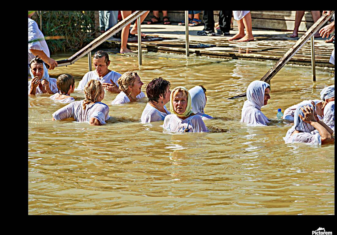 Visitors participate in baptism ceremony at Jordan River site Reproduction