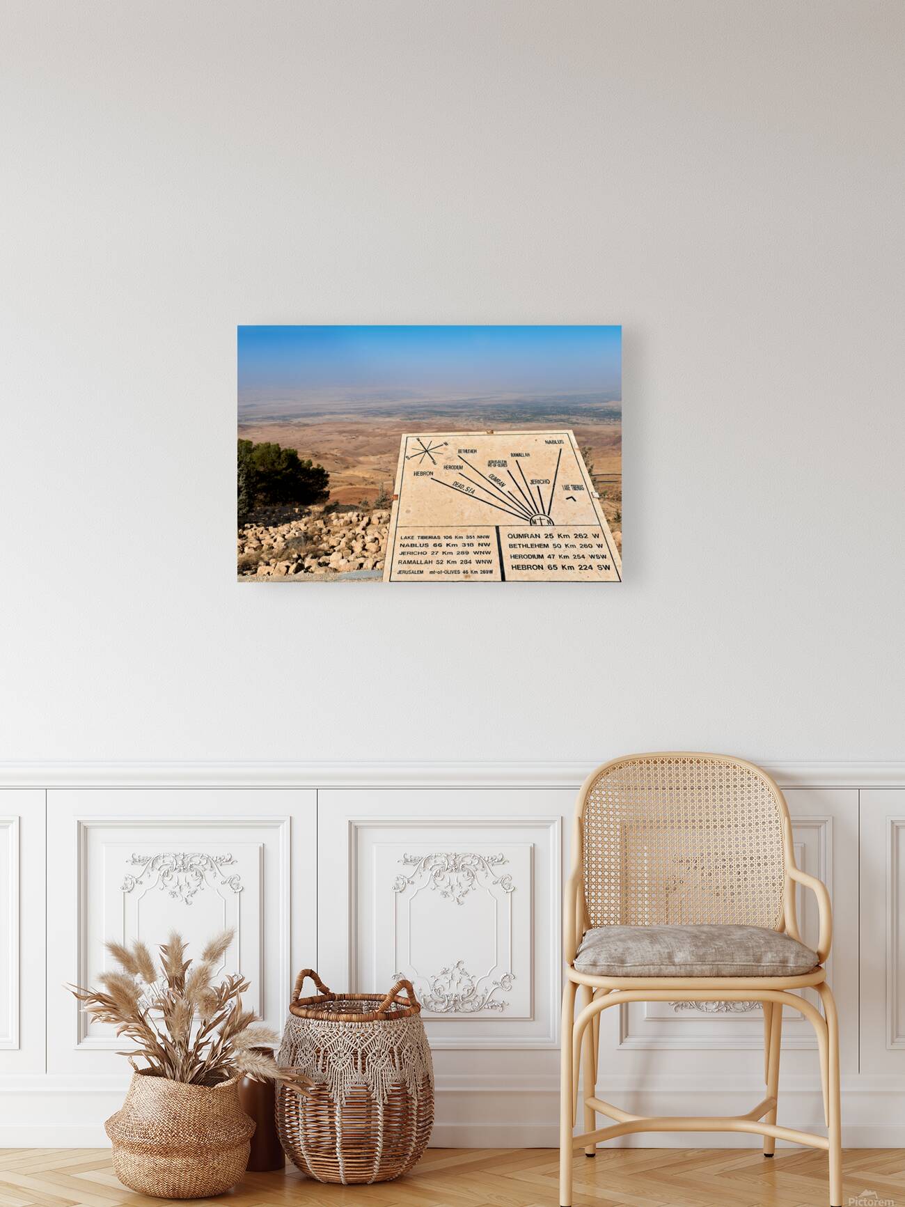View from Mount Nebo shows signs and the Landscape of Jordan Reproduction