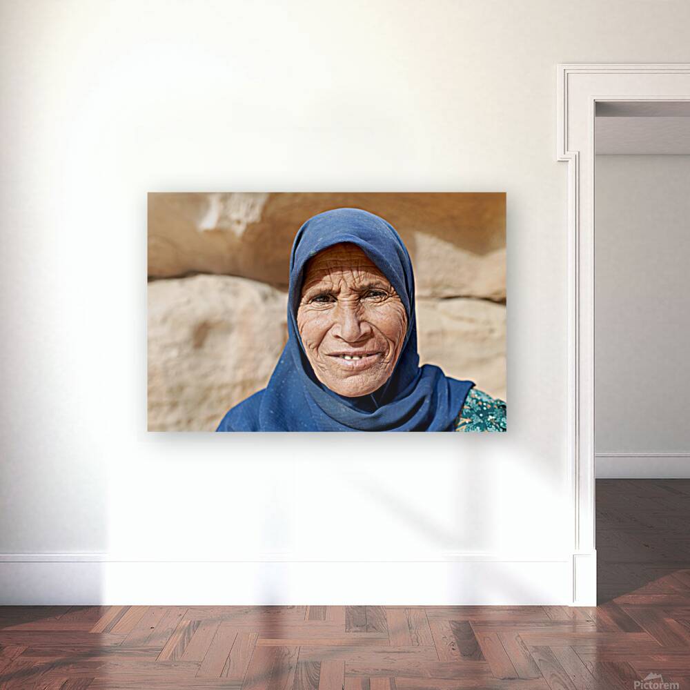 Portrait of an old woman at Little Petra in Jordan Reproduction