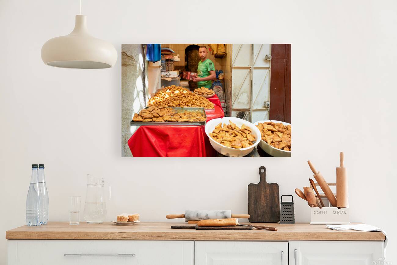 Fried sweets stall in the old town of Fez Morocco selling treat Reproduction