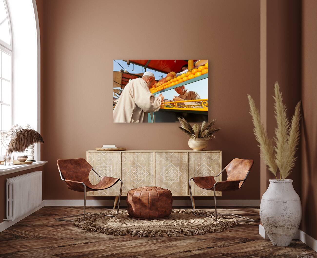 Fresh orange juice stall in Djema el Fnaa square in Marrakesh M Reproduction